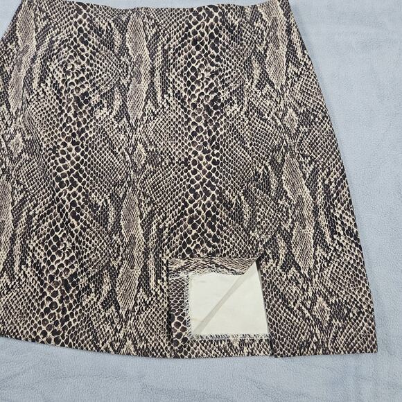 Vtg 90s Y2K Mini Skirt Set Size 7 Brown Snakeskin Slit USA Square Neck Mandee - Picture 12 of 16